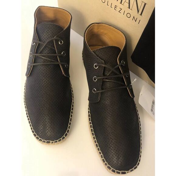 New $495 Armani Collezioni Espadrilla Mens Leather High Top Brown 9 US X6S003 main image 4